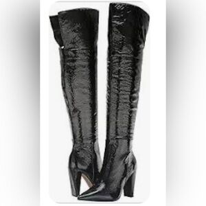 VINCE CAMUTO Minnada over the knee boots black crinkle patent -6-NIB!